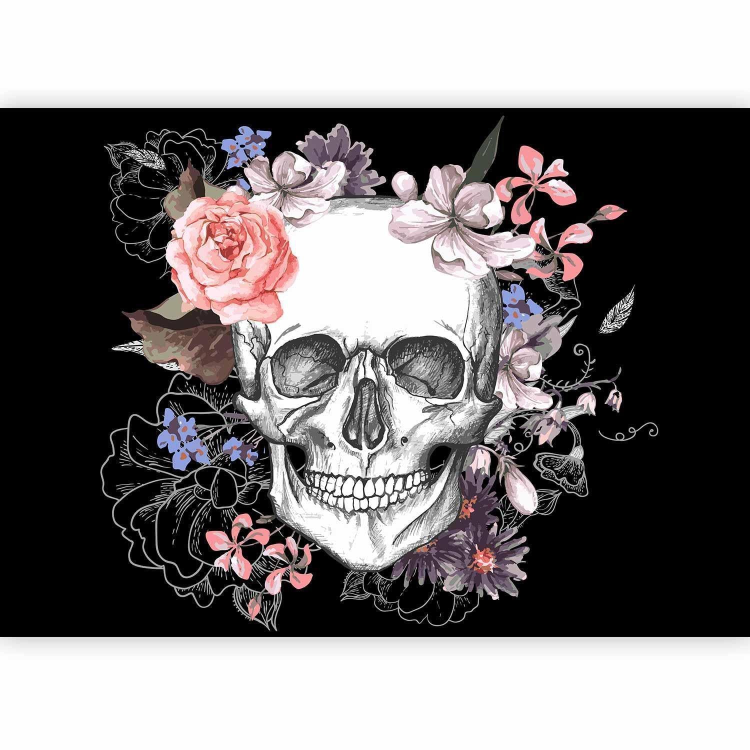 Papier peint - Skull and Flowers