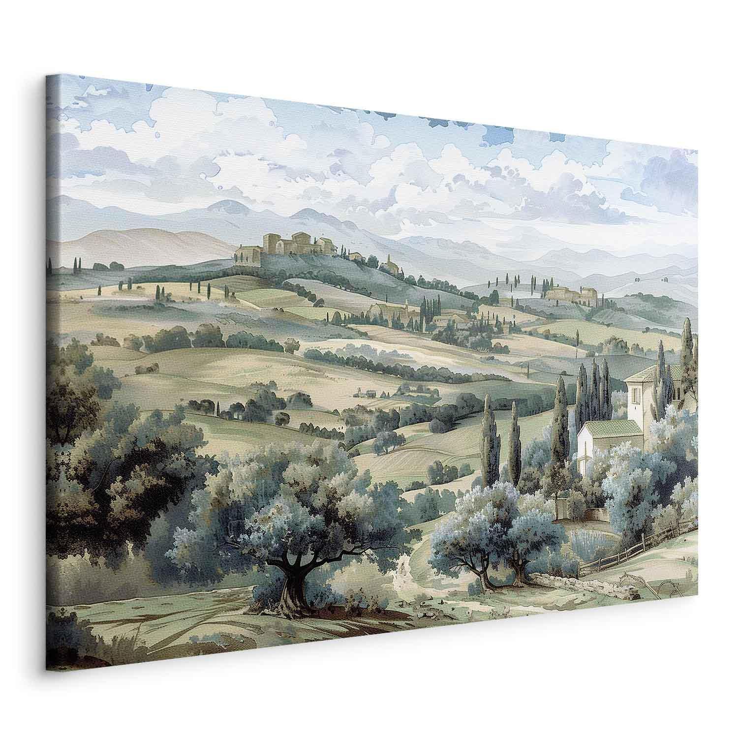 Tableau - Landscape with Green Fields and Trees Tuscan Sunny View