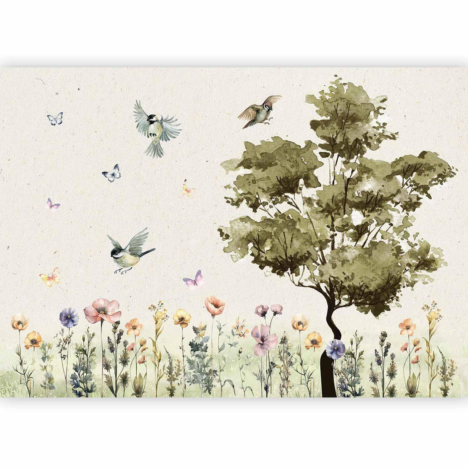 Papier peint - Spring Meadow - a Clearing With Flowers Painted in Watercolours