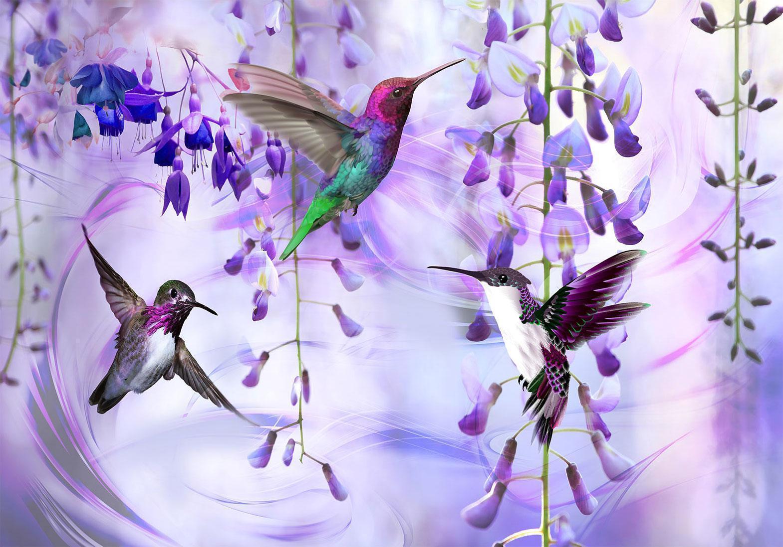 Papier peint - Flying Hummingbirds (Violet)