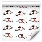 Tapisserie murale - Soccer Whistles - Black and white with red accents on a white background