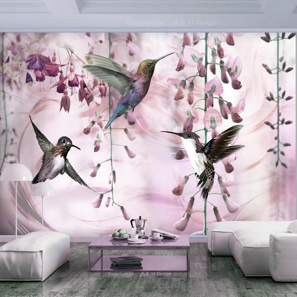 Papier peint - Flying Hummingbirds (Pink)