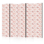 Paravent - Pink Blossoming - Flowers in Warm Colors on a White Background