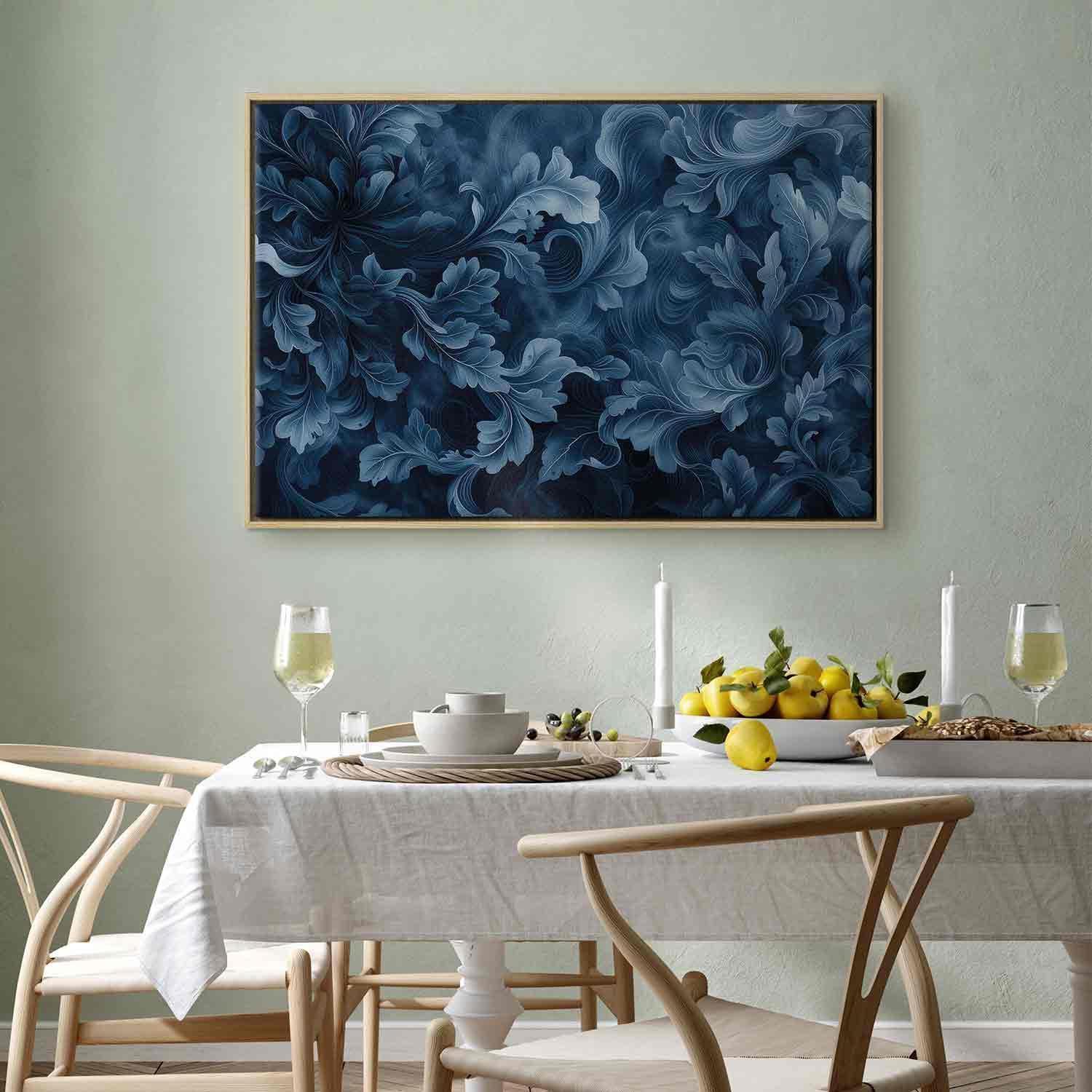 Tableau - Abstract Ornaments Dark Blue Victorian Leaves