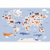 Papier peint - World Map With Animal Illustrations