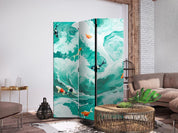 Paravent - Koi Fish Among Waves - Japanese Fish Among Waves in Shades of Turquoise And White