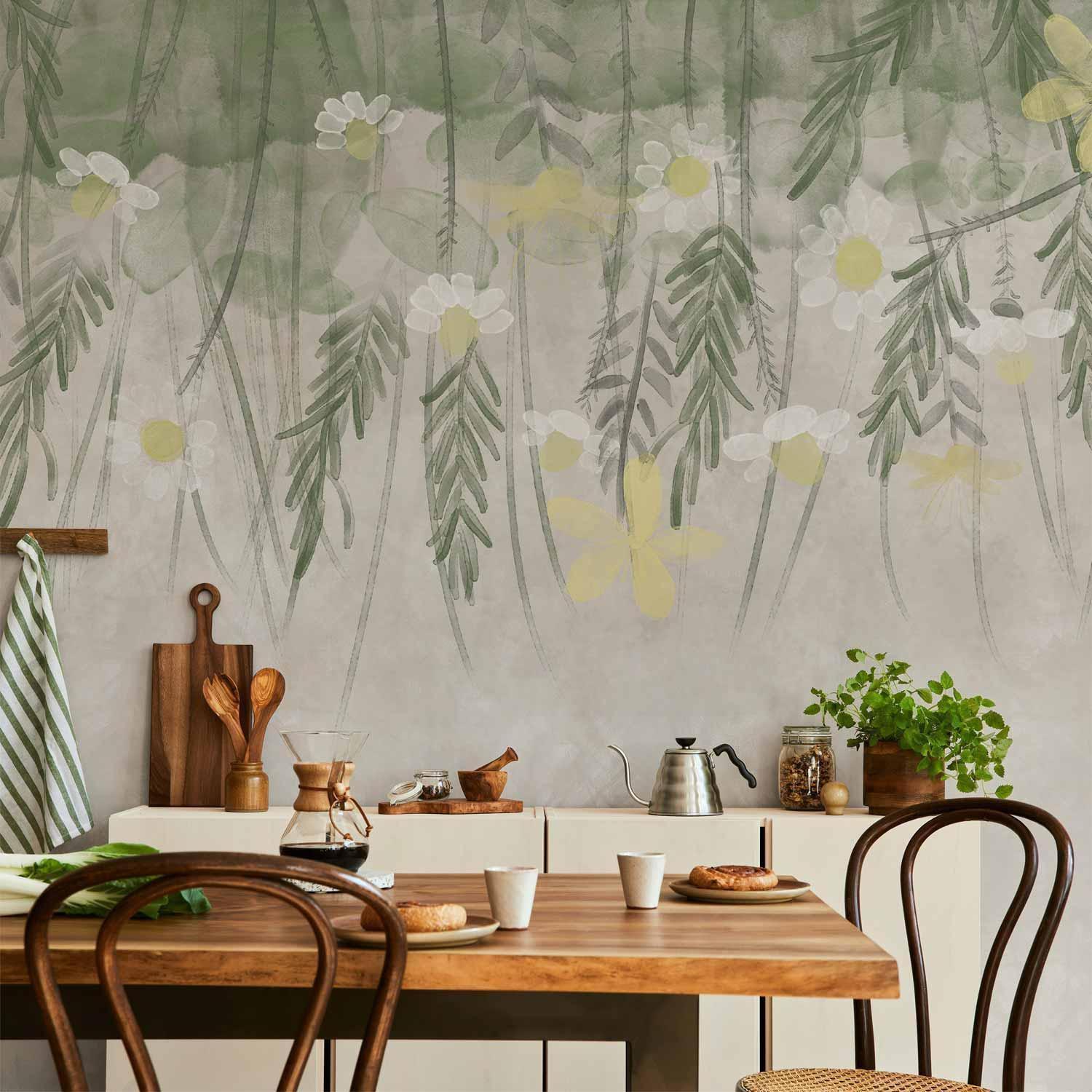 Papier peint - Home herbarium - subtle floral motif with flowers in watercolour style