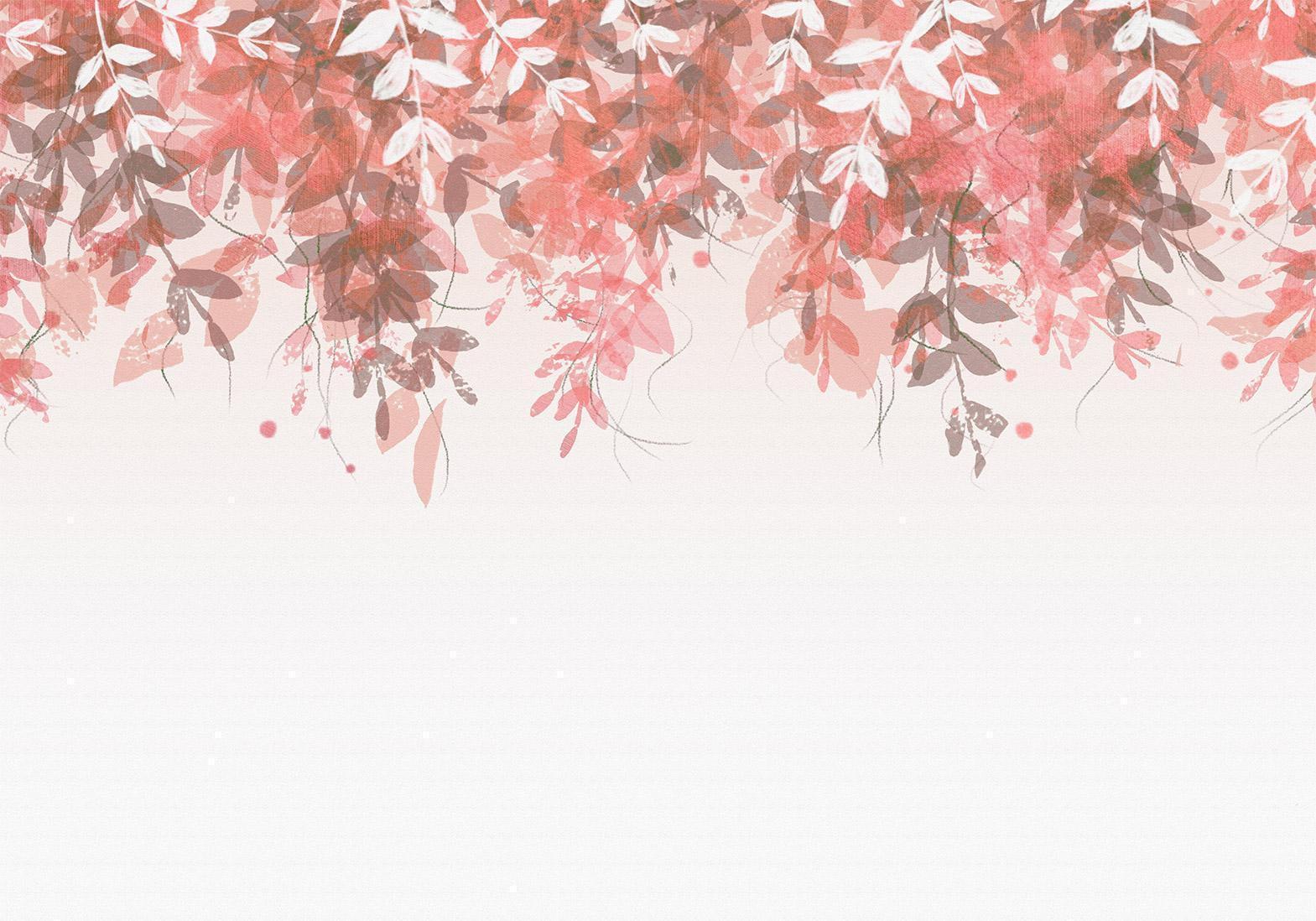 Papier peint - Under vegetation - hanging vines of pink leaves on a neutral background