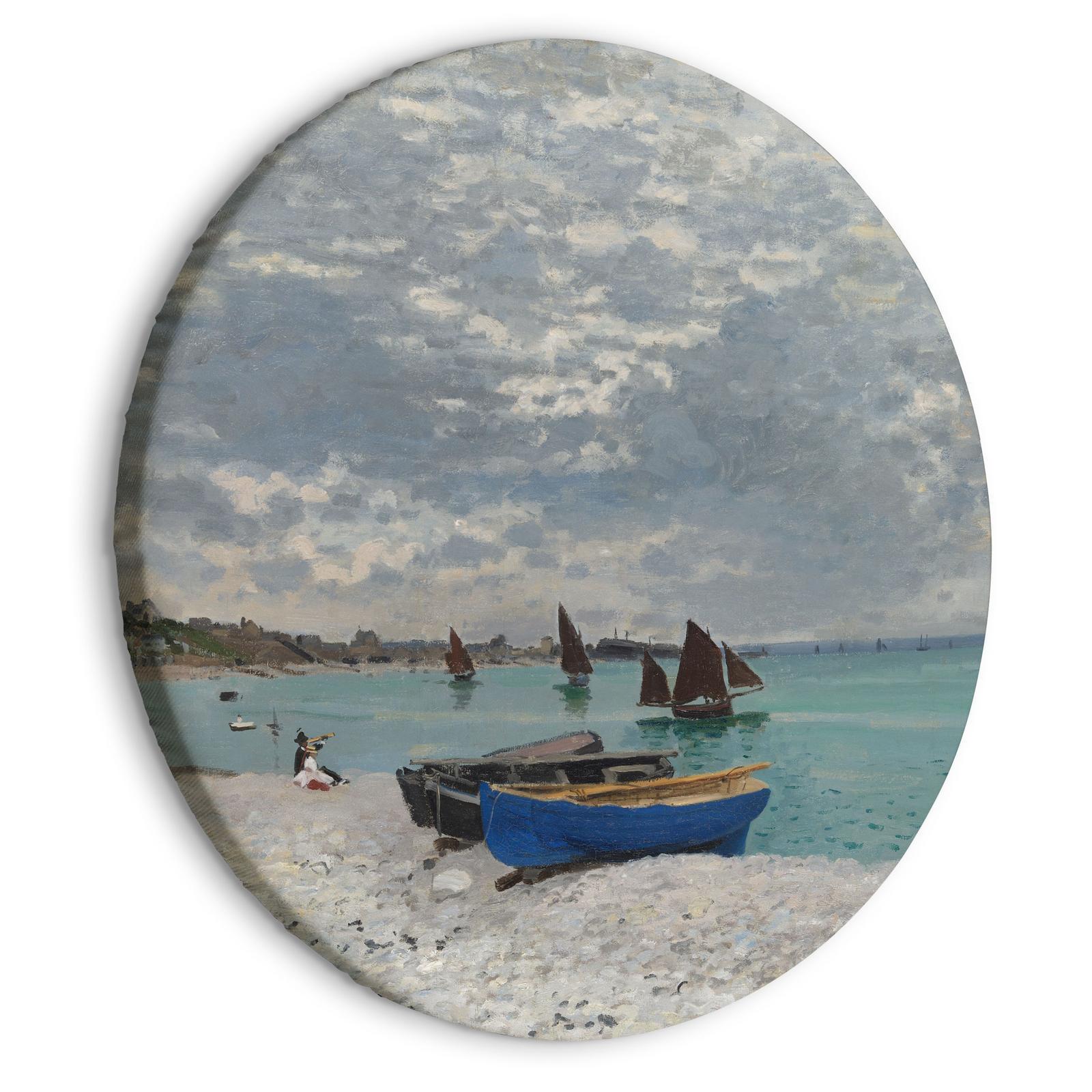 Tableau rond - Sainte-Adresse Beach, Claude Monet - Boats on the Seashore