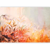 Papier peint - Flaming meadow - nature landscape with meadow of flowers and leaves in watercolour style