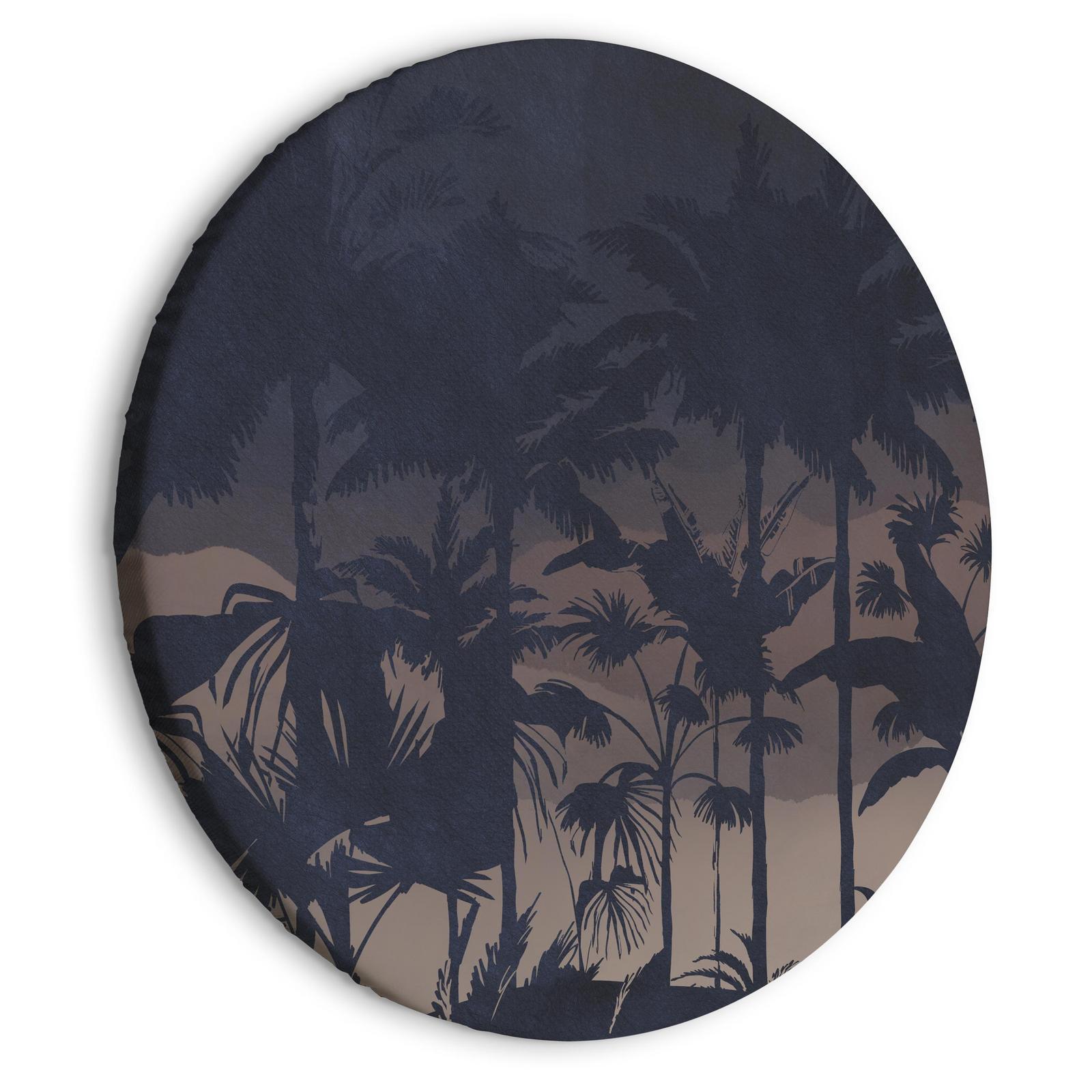Tableau rond - Evening in an exotic forest - Tropical greenery under the cover of night against the backdrop of mountainous terrain/Jungle at night
