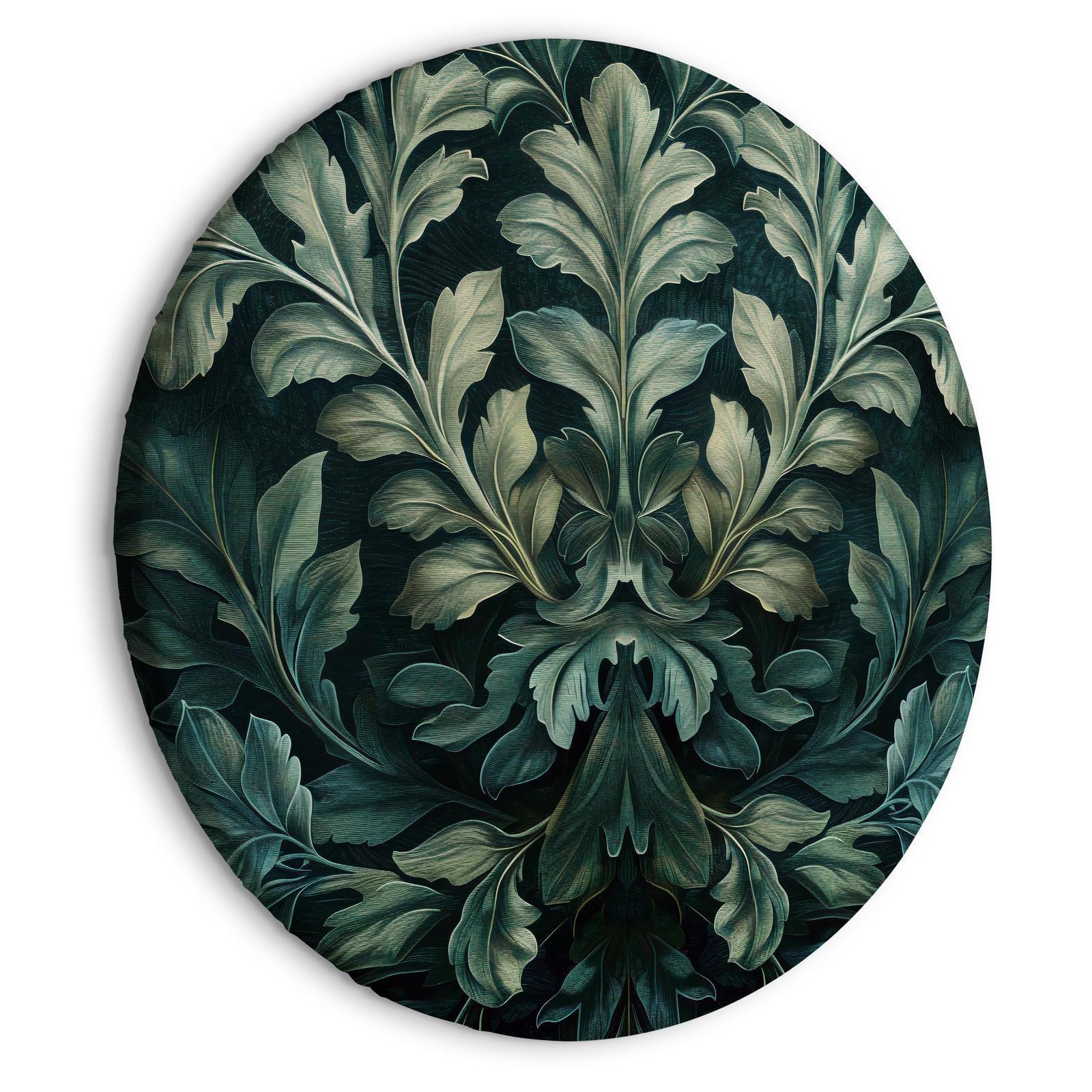 Tableau rond - Dark Green Victorian Leaves: Botanical Carved Composition