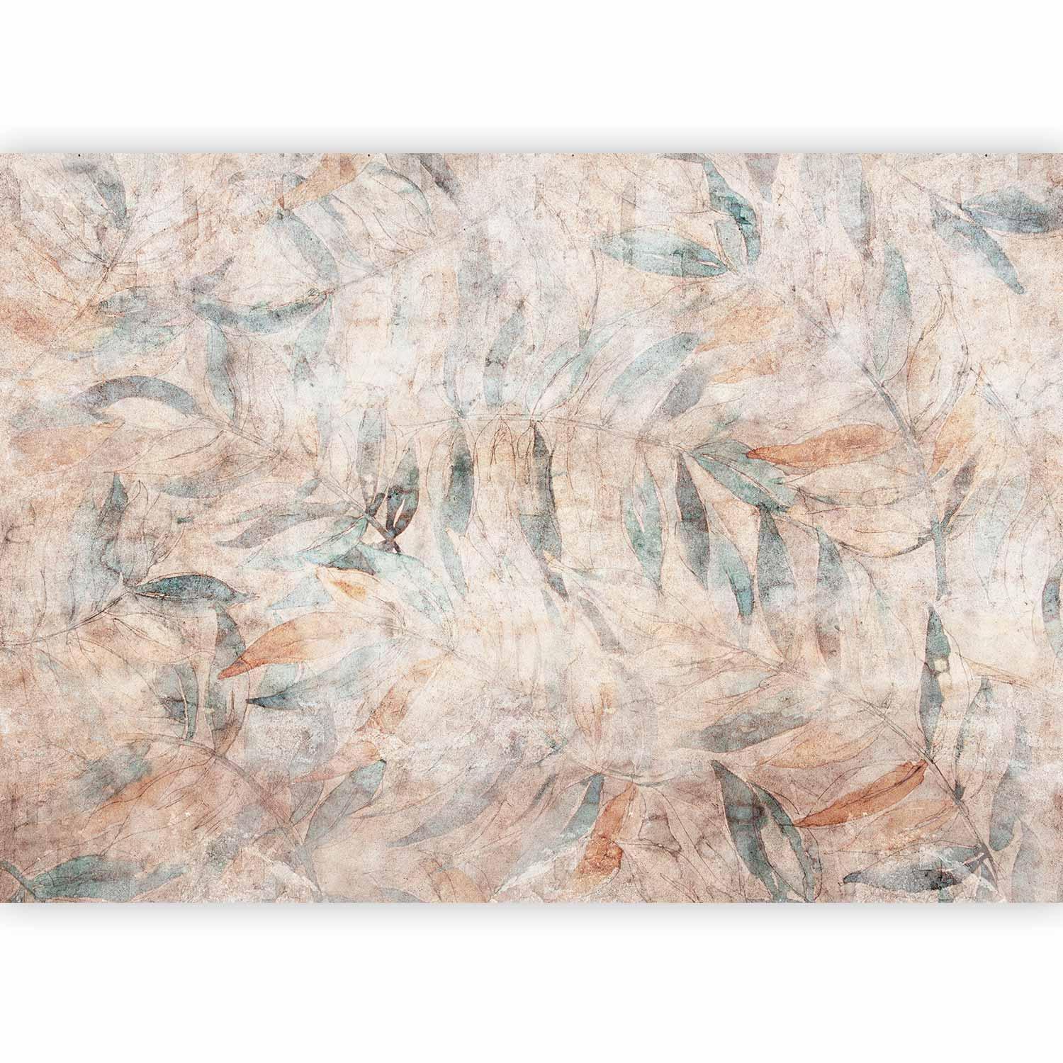 Papier peint - Greek laurels - faded composition with leaves on a beige patterned background