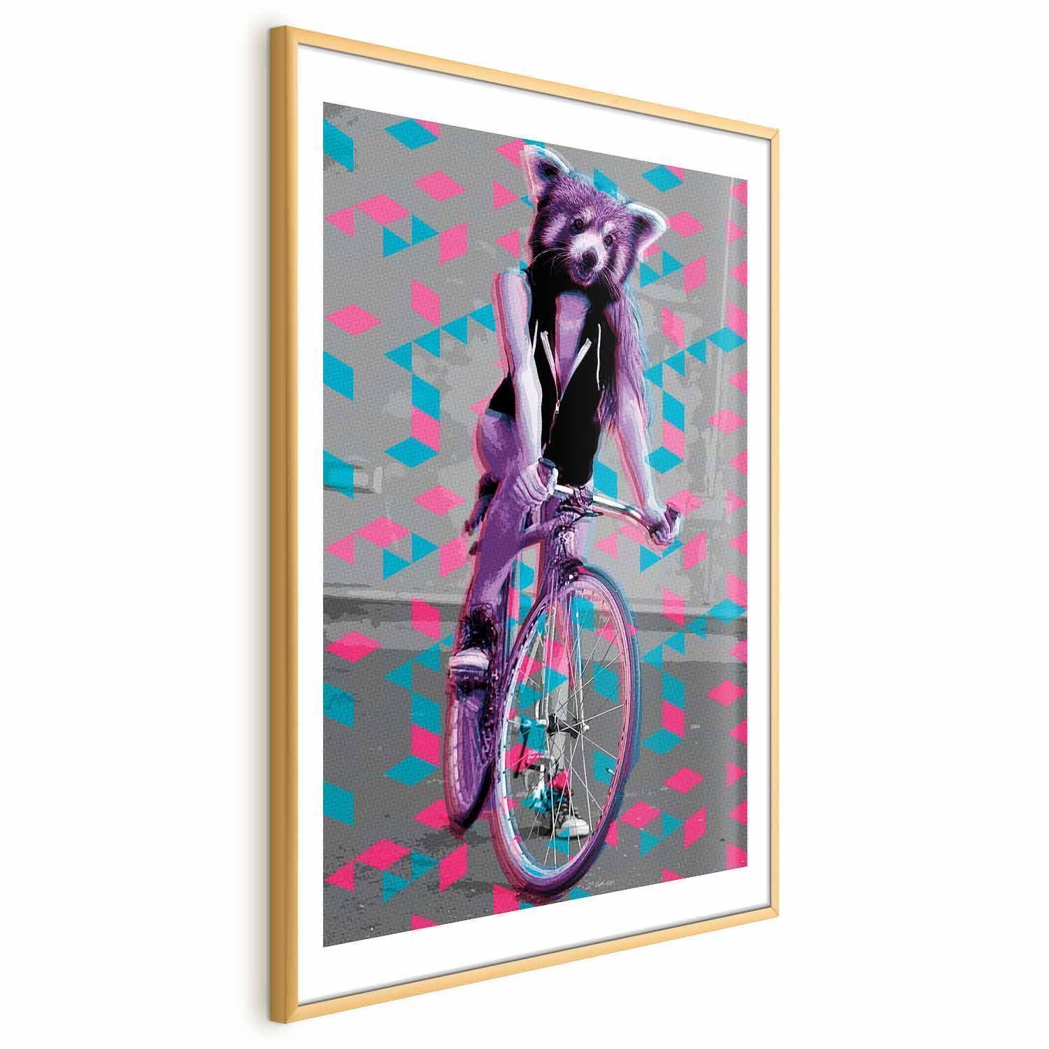 Poster - Raccoon on a Bicycle