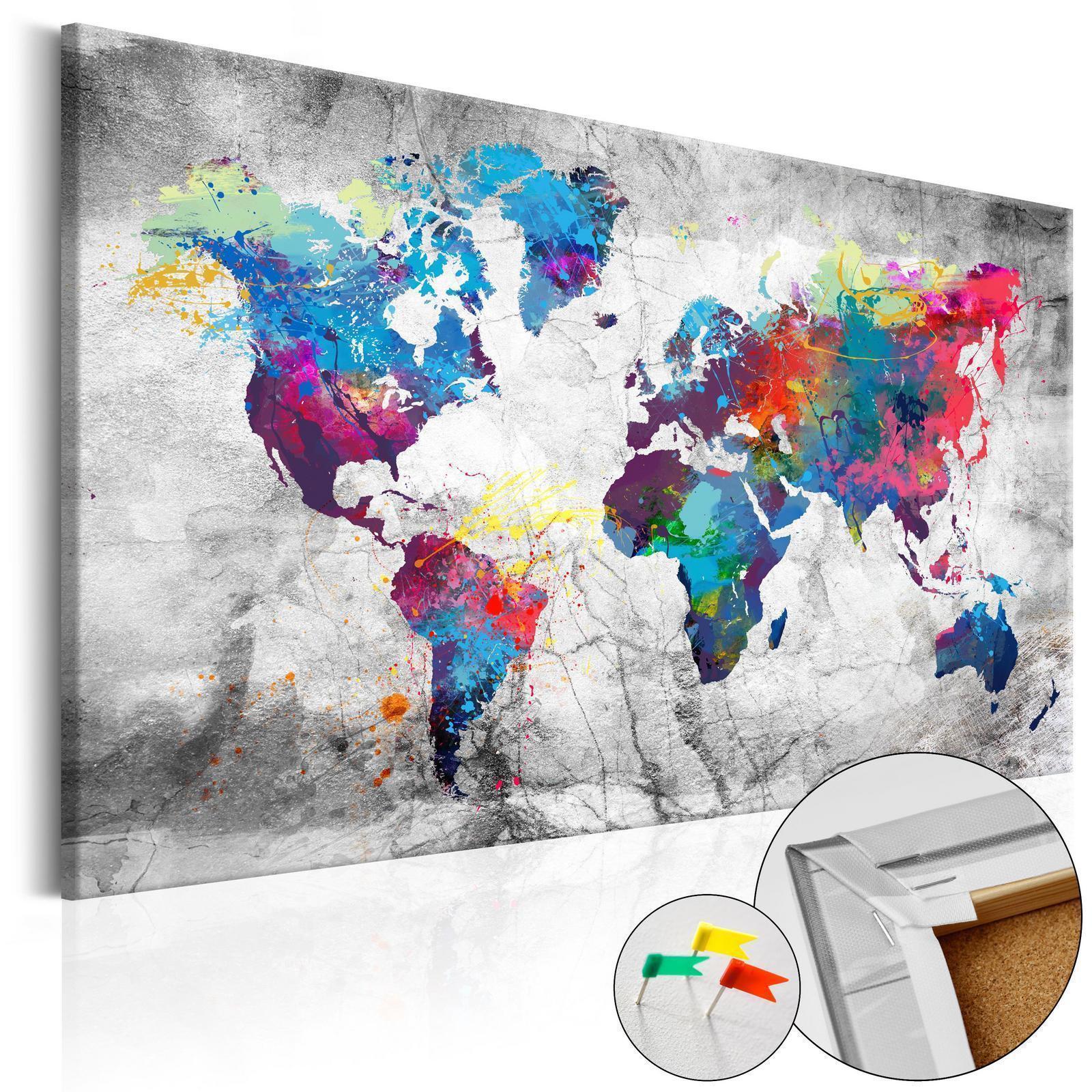 Tableau en liège - World Map: Grey Style