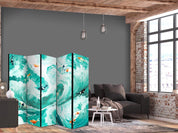 Paravent - Koi Fish Among Waves - Japanese Fish Amid Waves in Shades of Turquoise And White