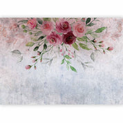 Papier peint - Summer bloom - plant motif with flowers and leaves in pink tones