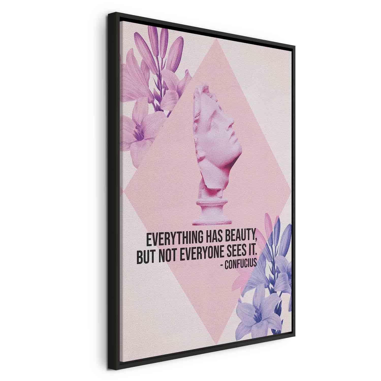 Tableau - Beauty in the Eyes - Inspirational Quote with Pink Bust and Flowers