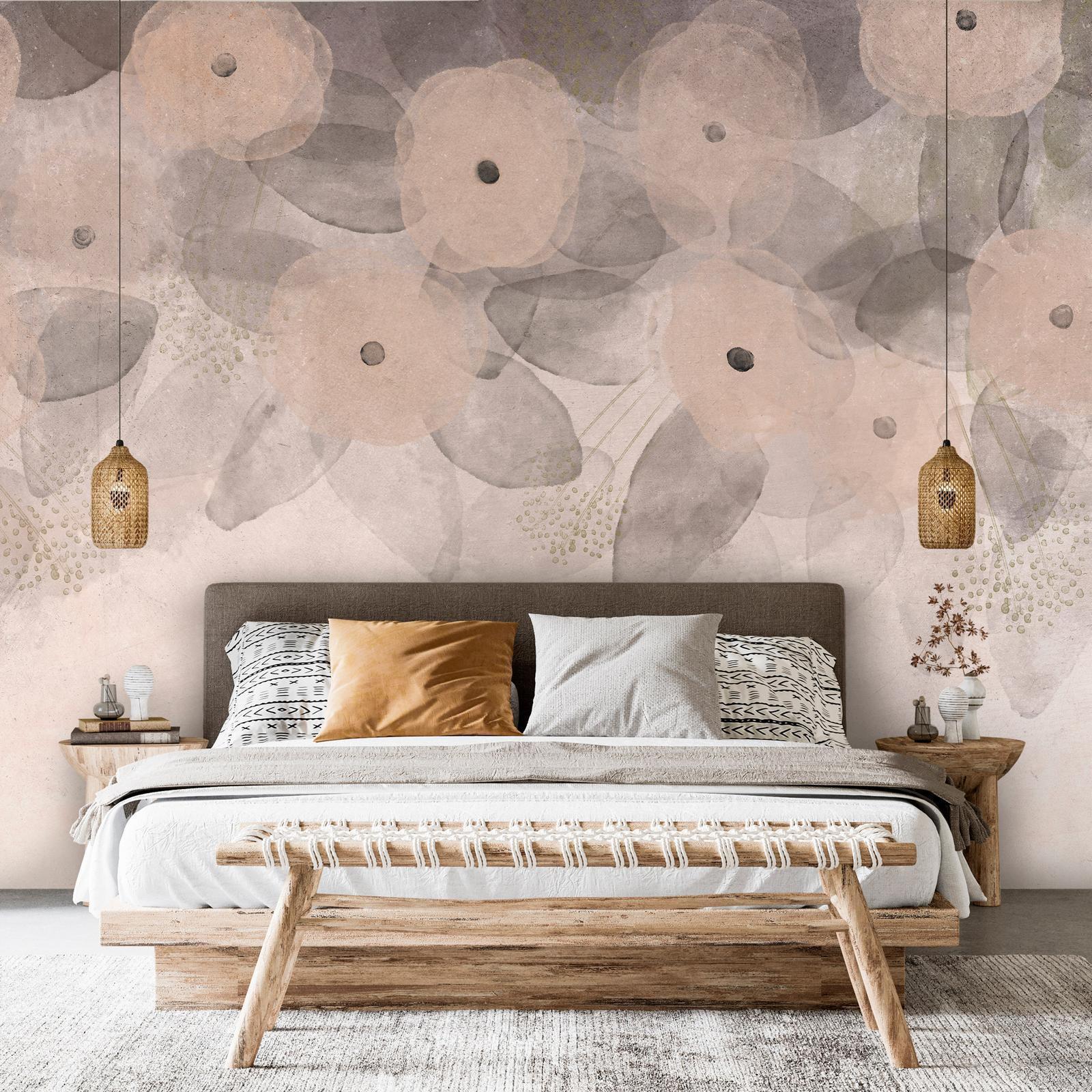 Papier peint - Minimalist meadow - patterns on a delicate beige textured background