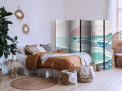 Paravent - Picturesque Landscape With Fish - Sunset And Koi Fish in Shades of Turquoise And Blue Floating Above The Water