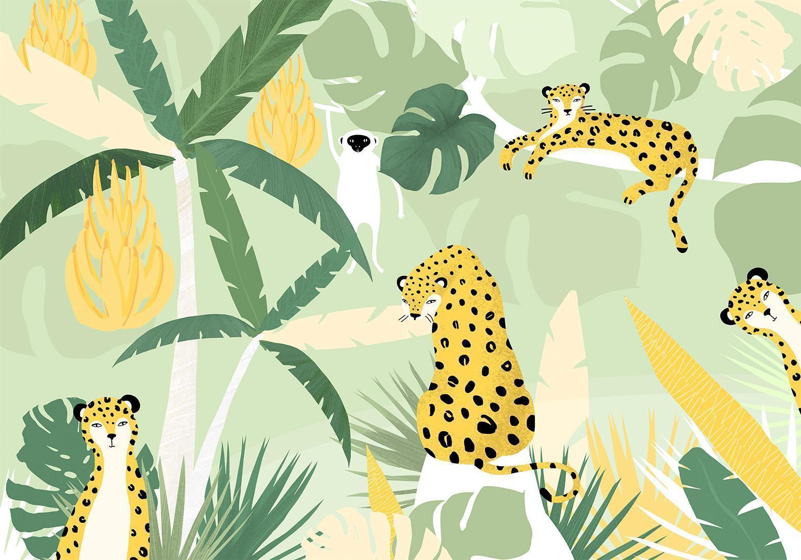 Papier peint - Cheetahs in the jungle - landscape with animals in the tropics for children