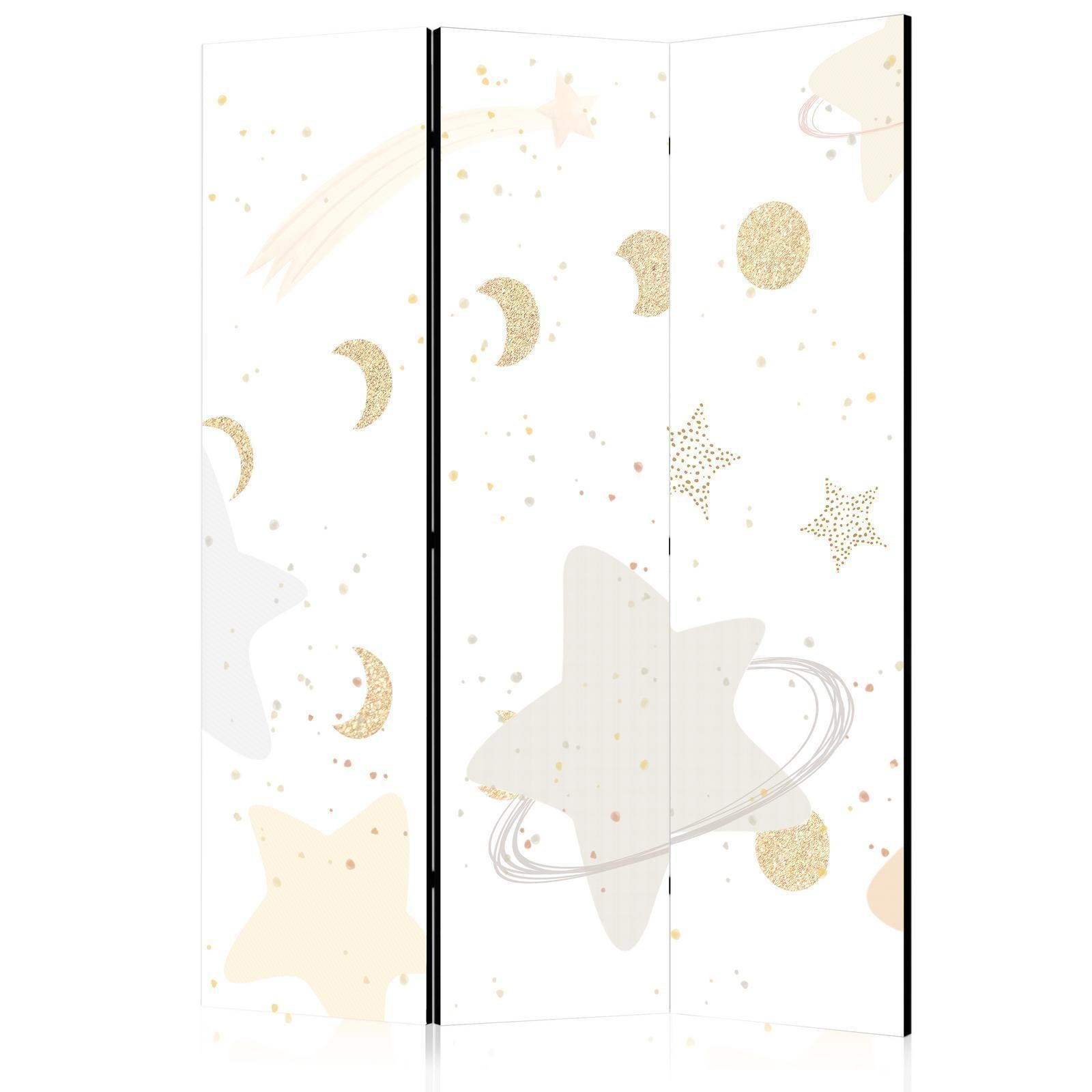 Paravent - Fairy-Tale Galaxy - Moon Phases in Shades of Yellow Among Stars in Beige and Ash Colors with Stardust