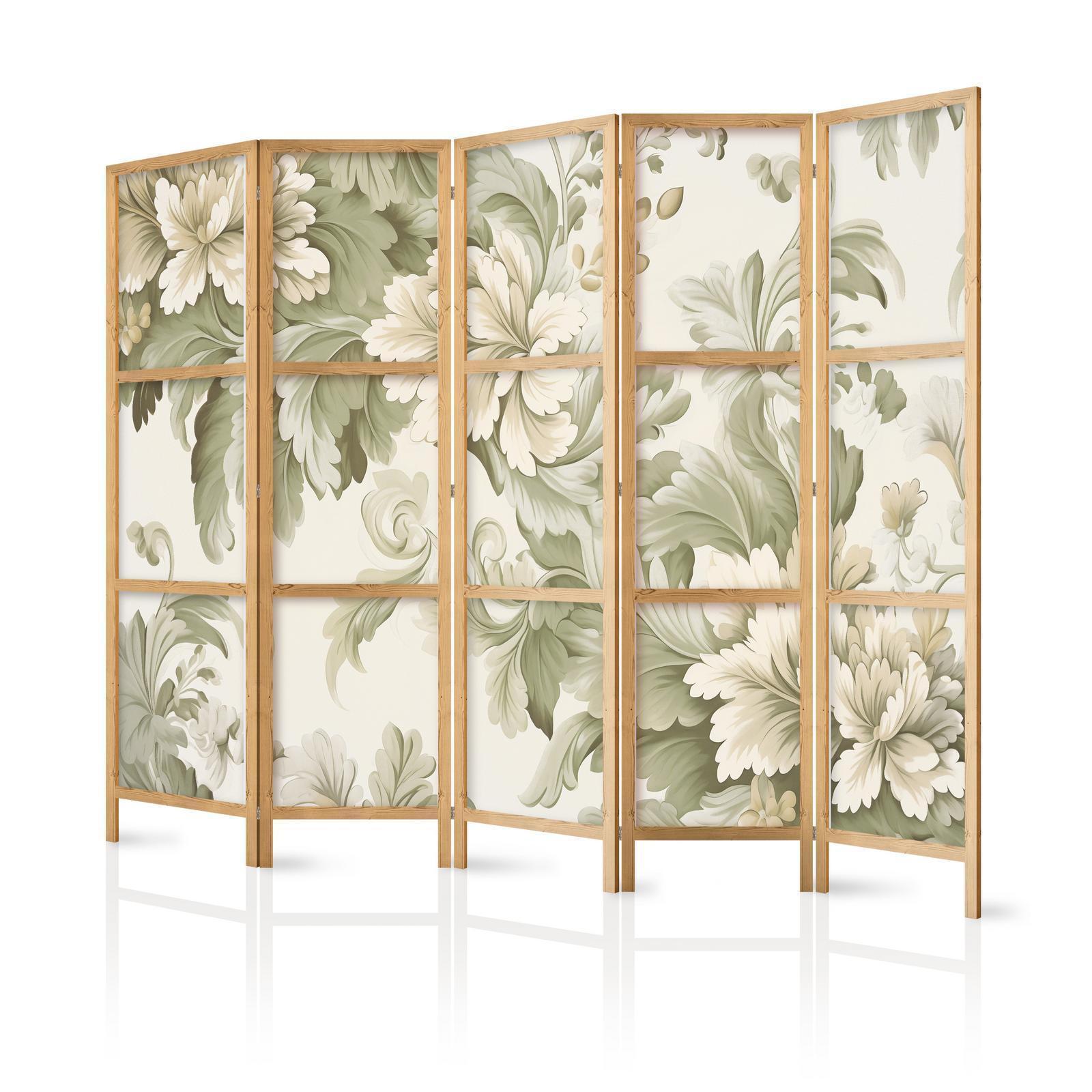 Paravent japonais - Retro Vintage Flowers in Delicate Cream and Green Colors