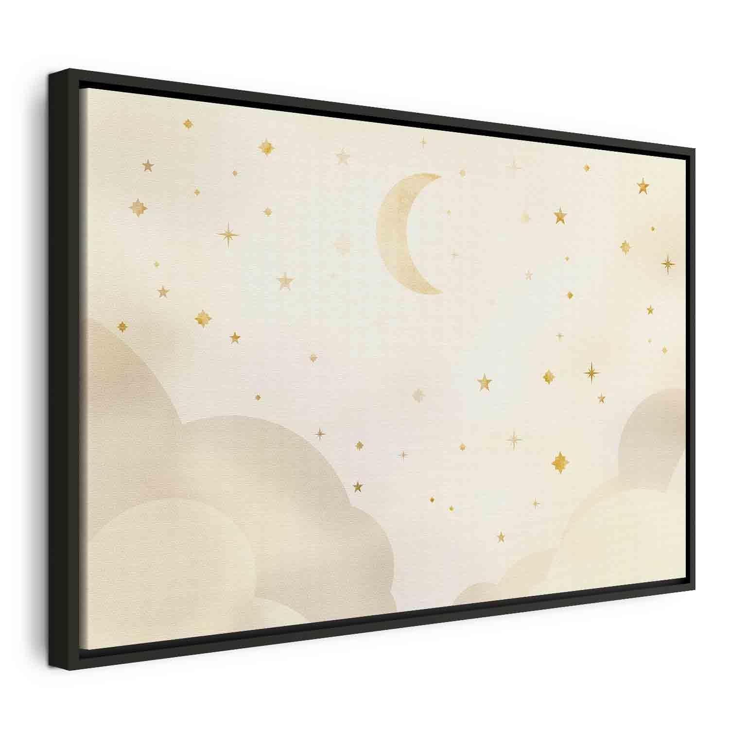 Tableau - Bright Night - Moon Accompanied by Many Stars on a Light Background