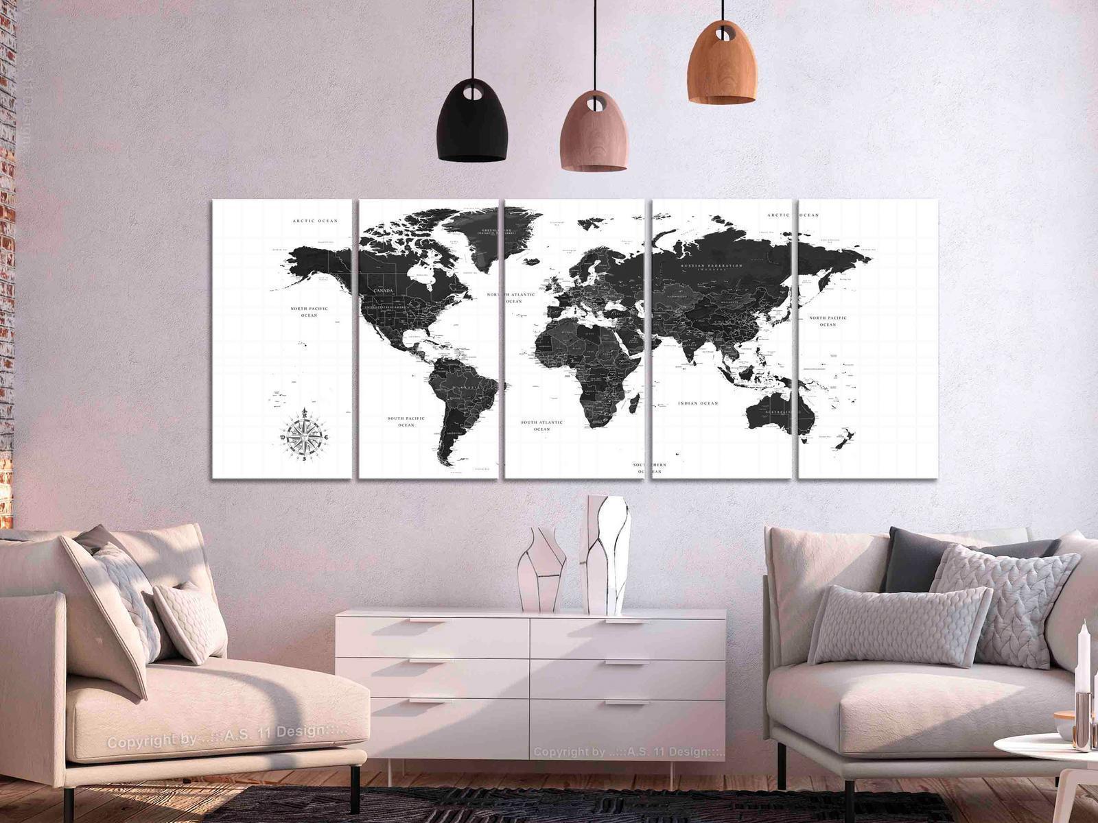 Tableau - Black and White Map (5 Parts) Narrow