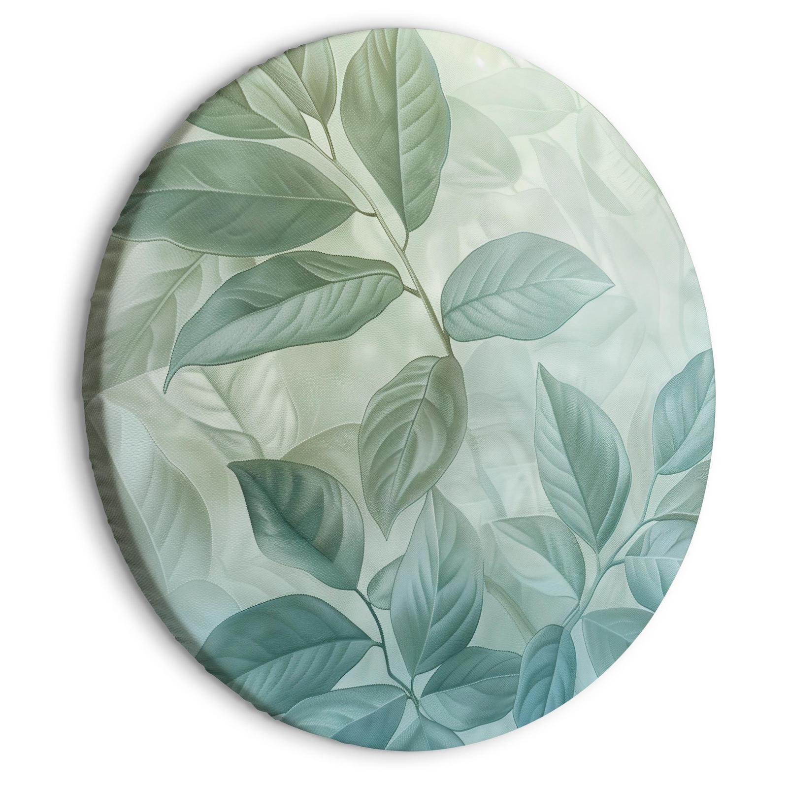 Tableau rond - Large Leaves in Shades of Green-Mint: Botanical Motif