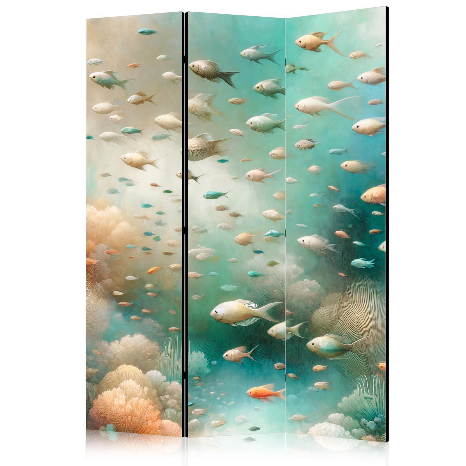 Paravent - Spectacular Underwater Landscape - Fish in an Underwater World in Turquoise Blue Beige and Delicate Orange Colors