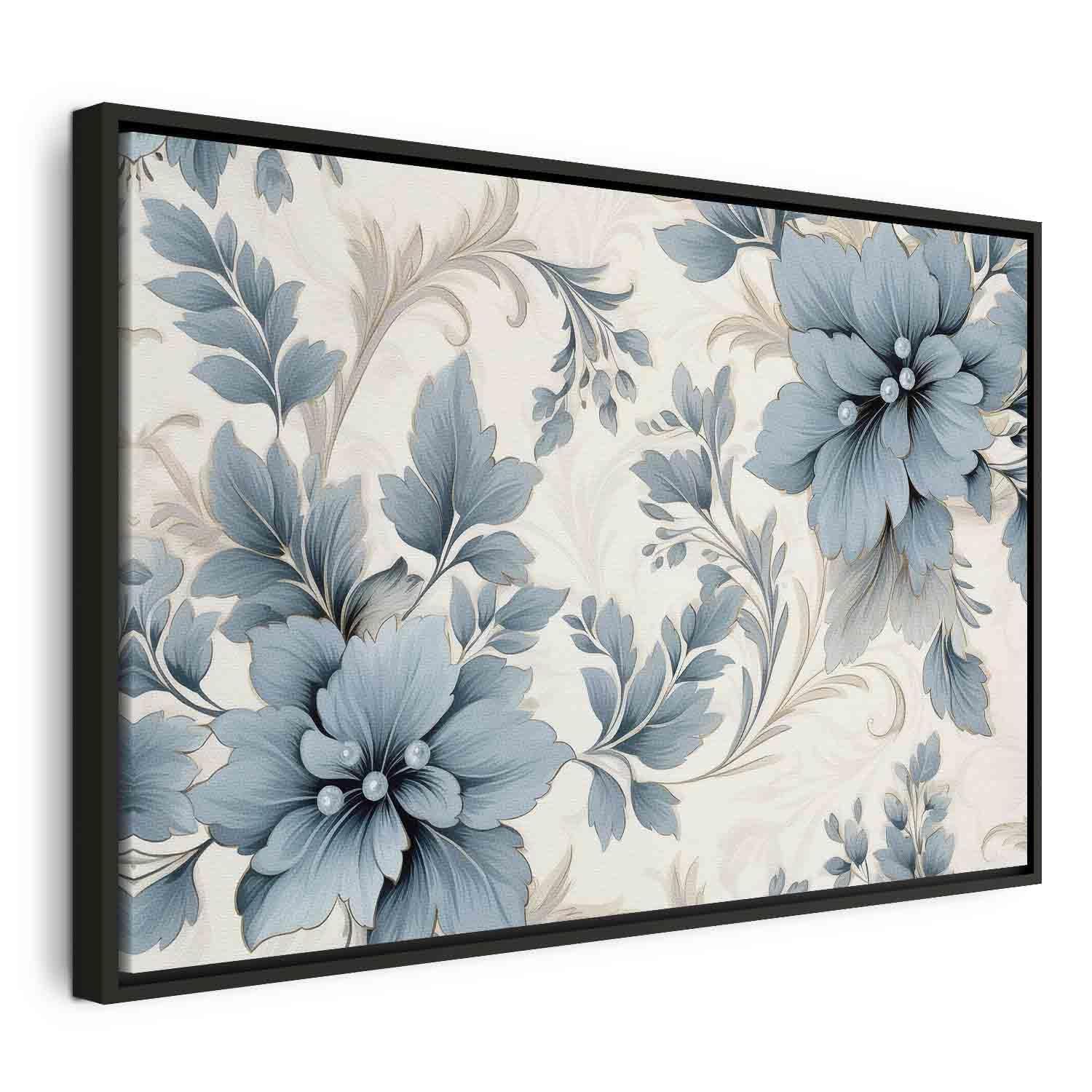 Tableau - Turquoise Flowers in Retro Ambience Floristic Ornaments