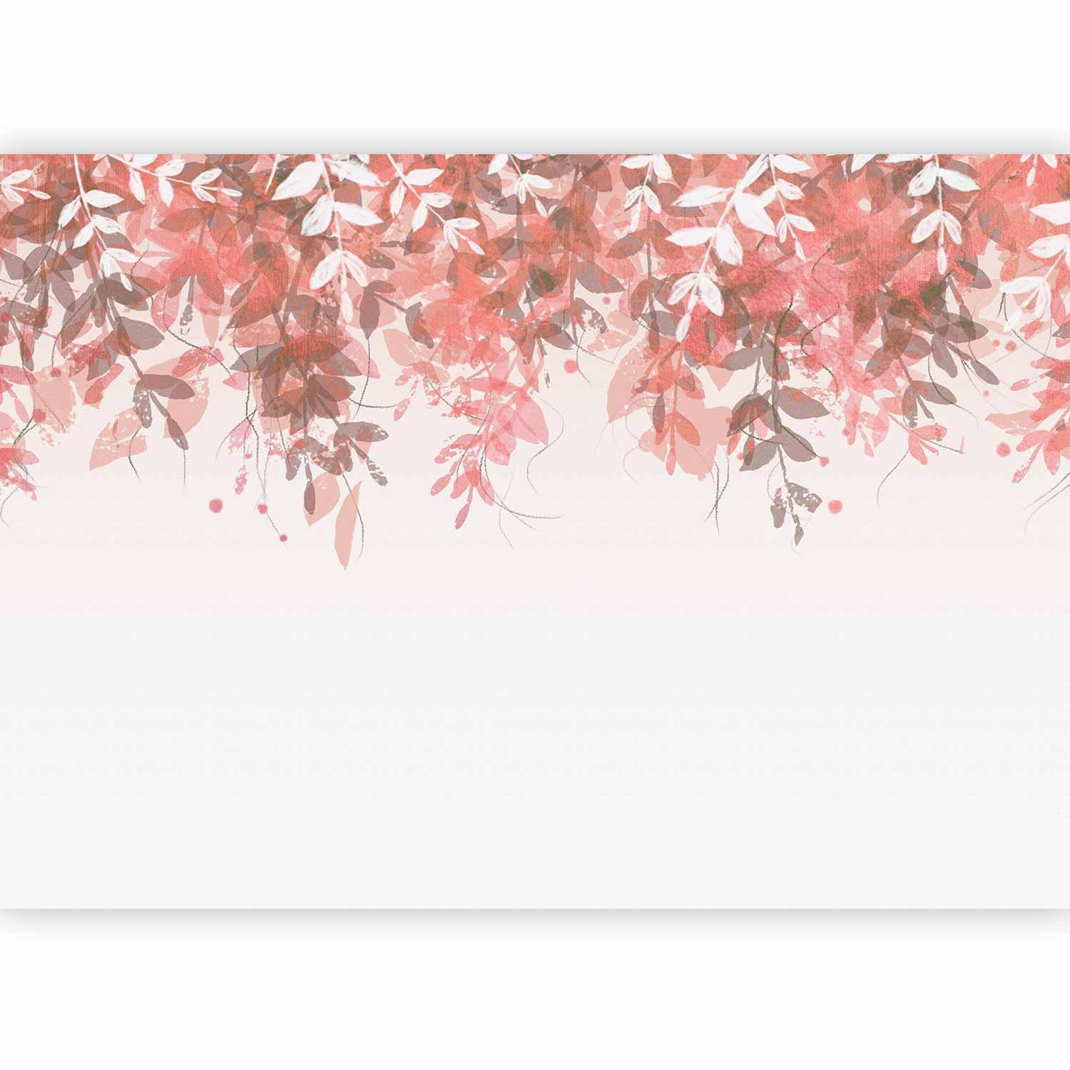 Papier peint - Under vegetation - hanging vines of pink leaves on a neutral background