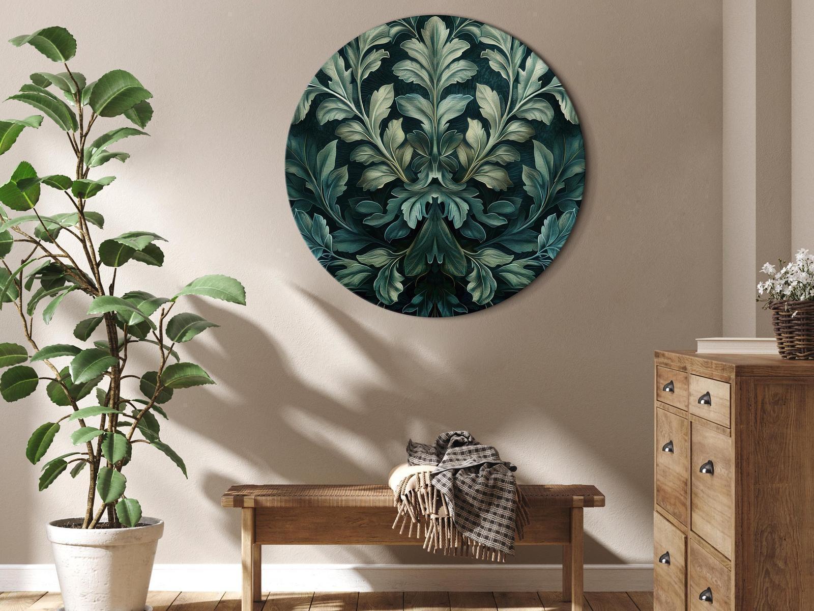 Tableau rond - Dark Green Victorian Leaves: Botanical Carved Composition