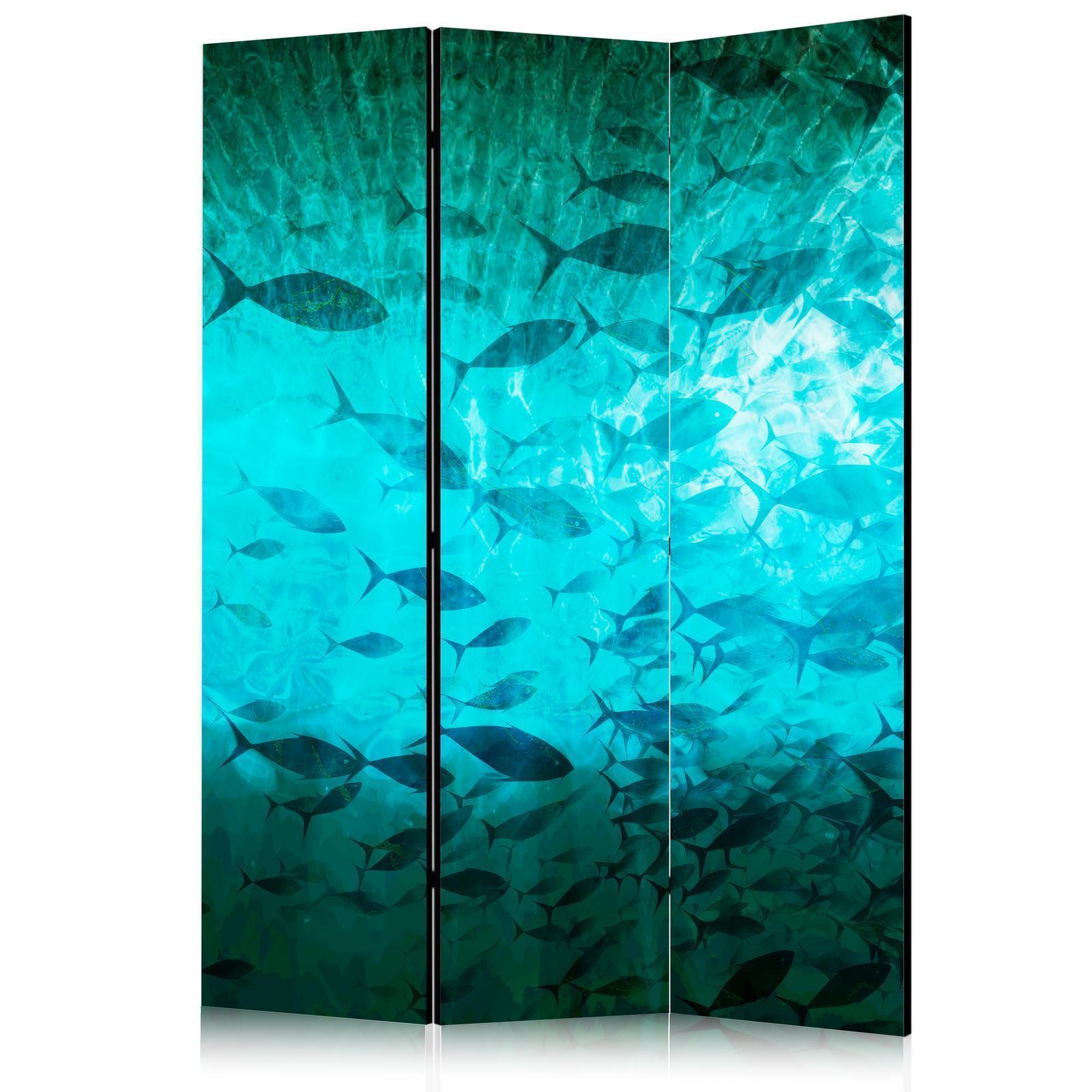 Paravent - Underwater Paradise - Numerous Shoal of Fish in a Beautiful Turquoise-Blue Depth Illuminated by Sunlight