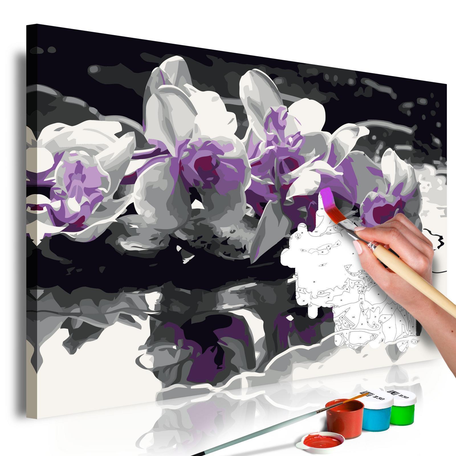 Peinture par numéros - Purple Orchid (Black Background & Reflection In The Water)