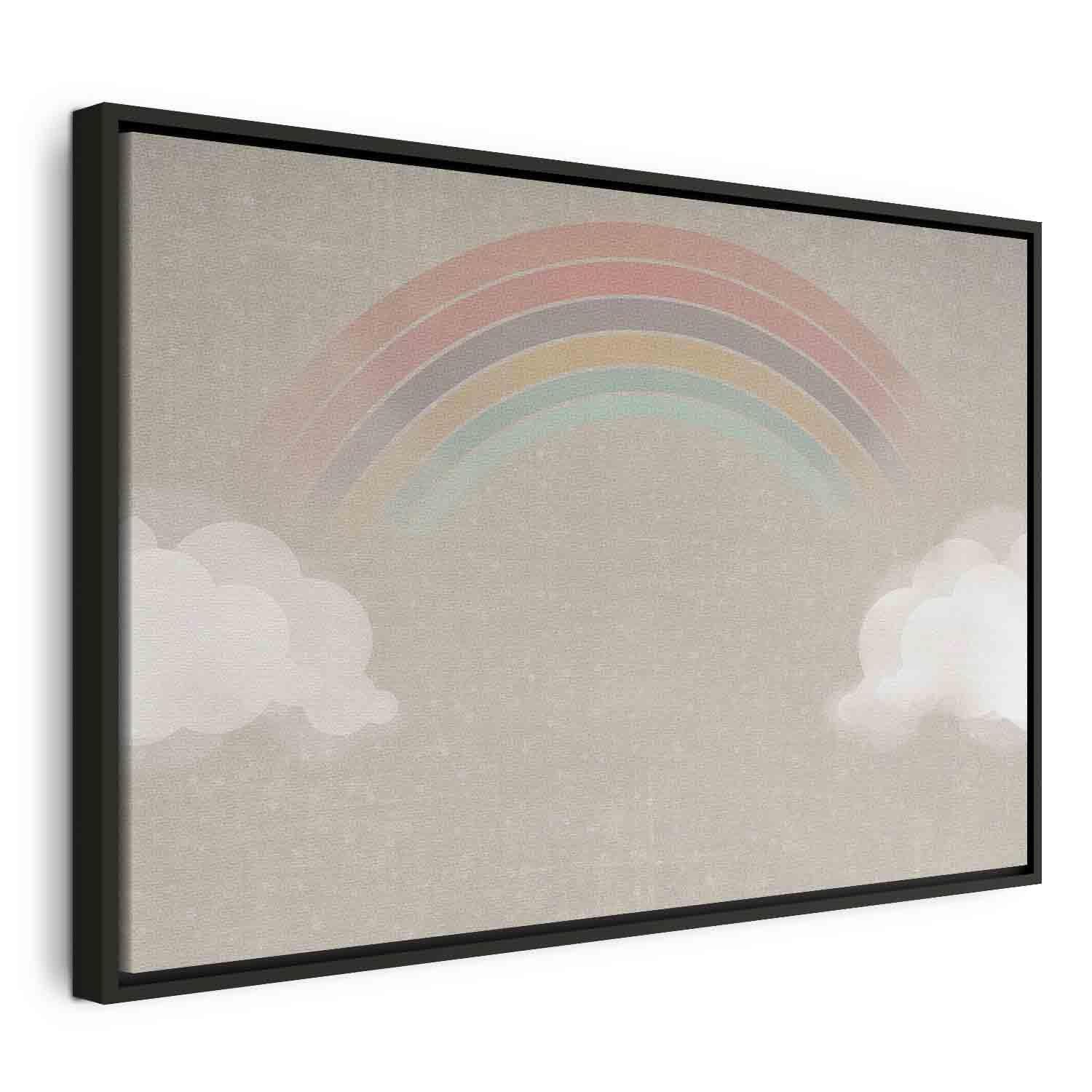 Tableau - Rainy June - Colorful Rainbow Emerging from Clouds on a Bright Background