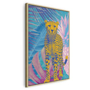 Tableau - Exotic Leopard - Colorful Portrait of a Cheetah Against Tropical Leaves