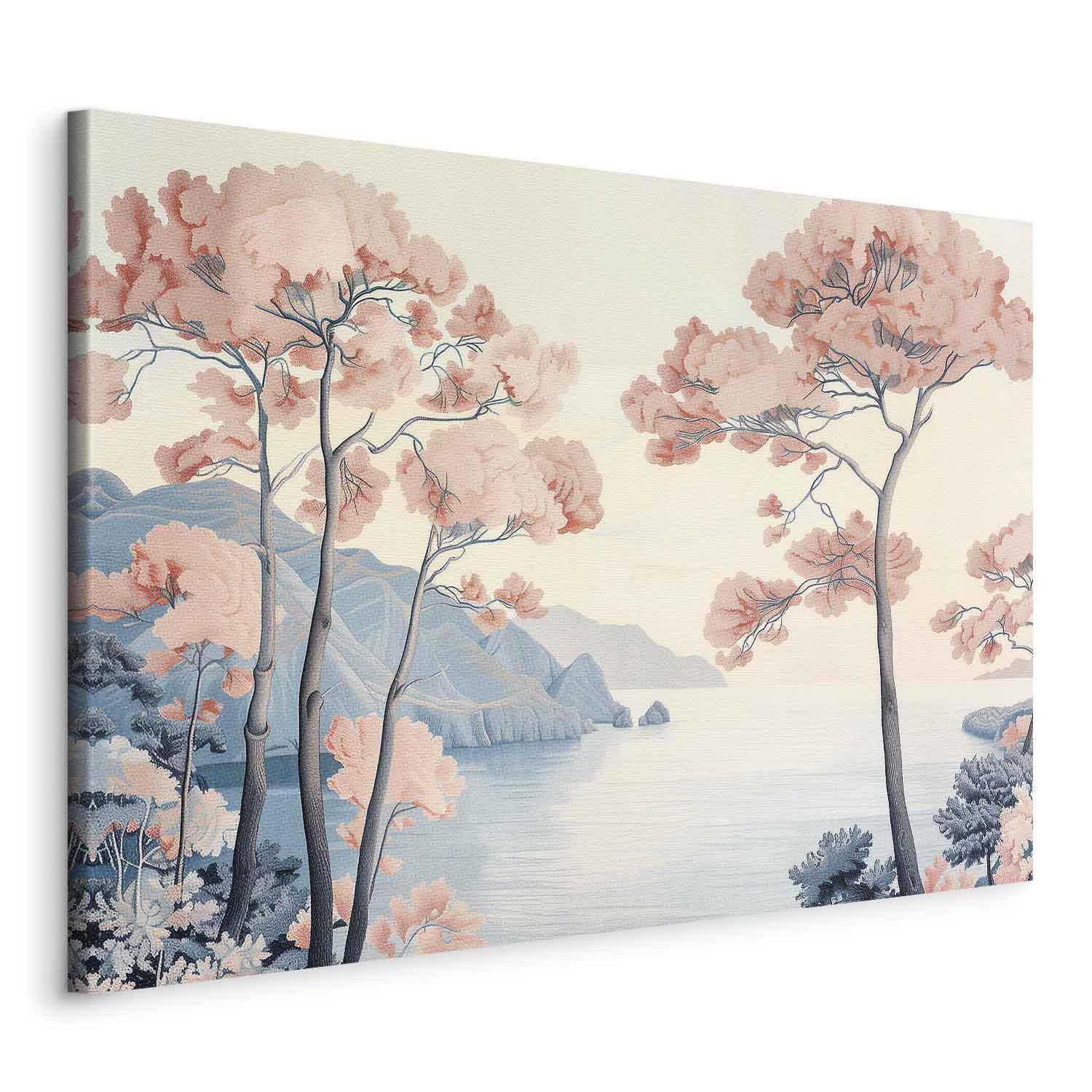 Tableau - Landscape with the Ocean Cliffs and Trees in Delicate Pink Shades