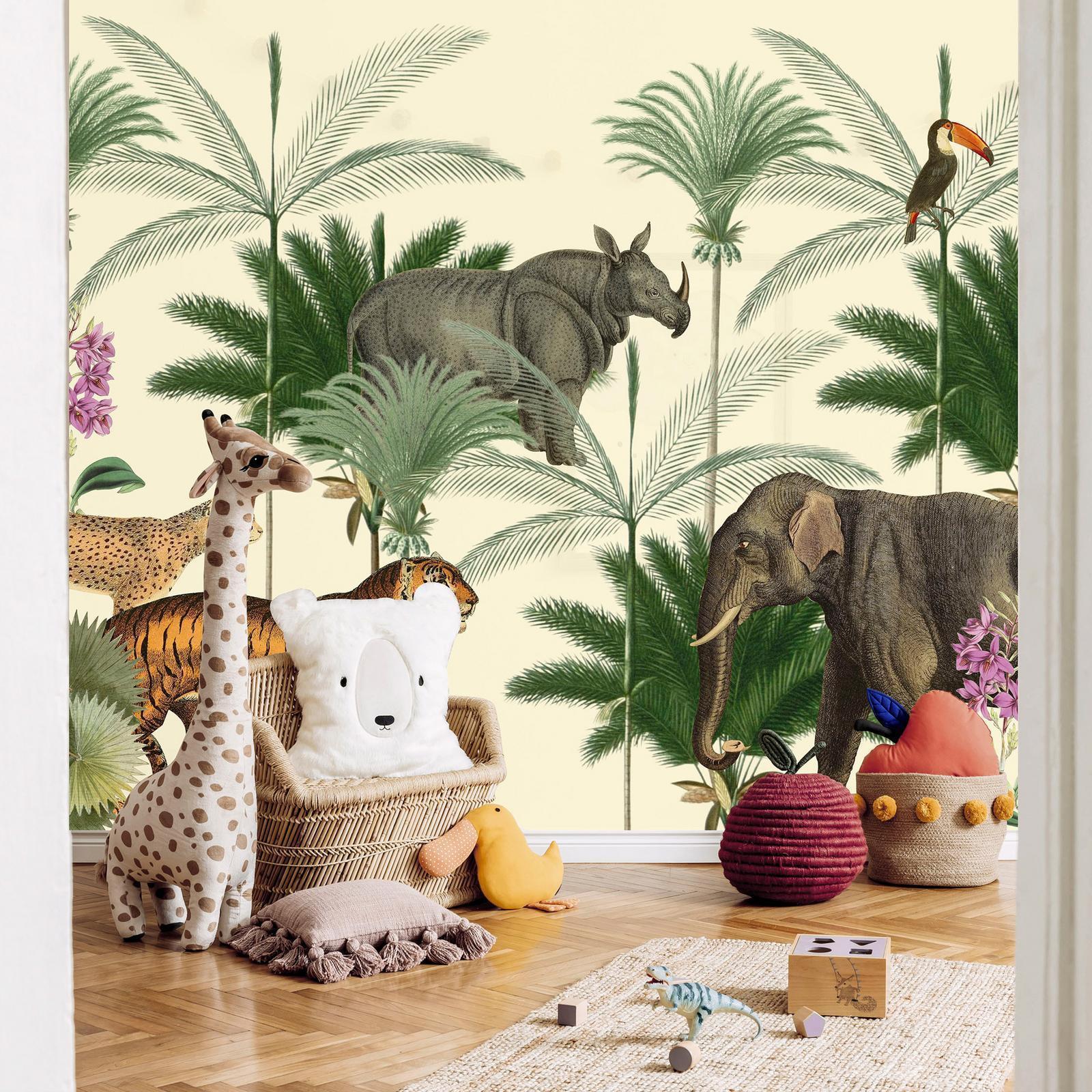 Papier peint - Jungle Land With Animals in the Style of Old Engravings