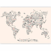 Papier peint - Map With Icons - Cartoon Representation of the World in Pastel Colours