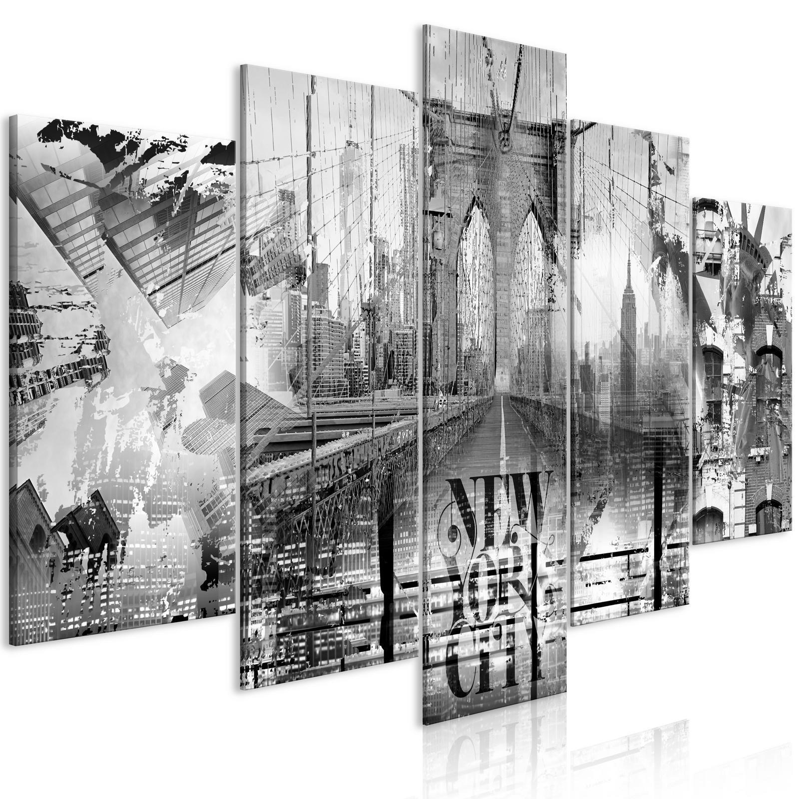 Tableau - New York City Collage (5 Parts) Wide Black and White