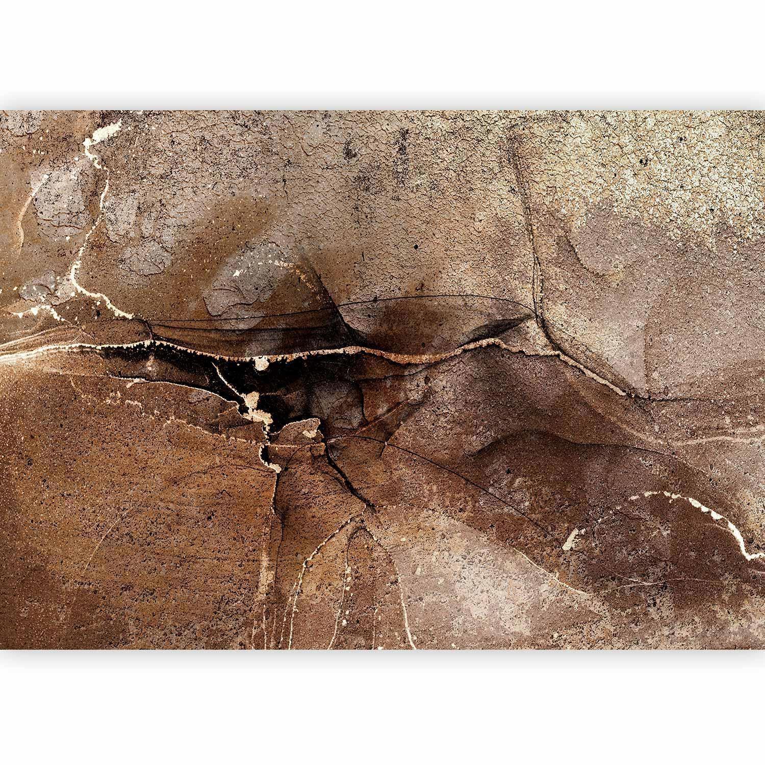 Papier peint - Rock abstraction - brown and beige pattern in the style of cracked stone