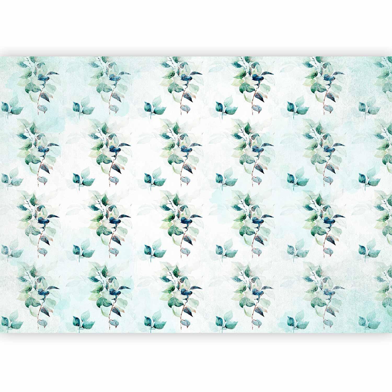 Papier peint - Mint nature - uniform pattern in floral motif with green leaves