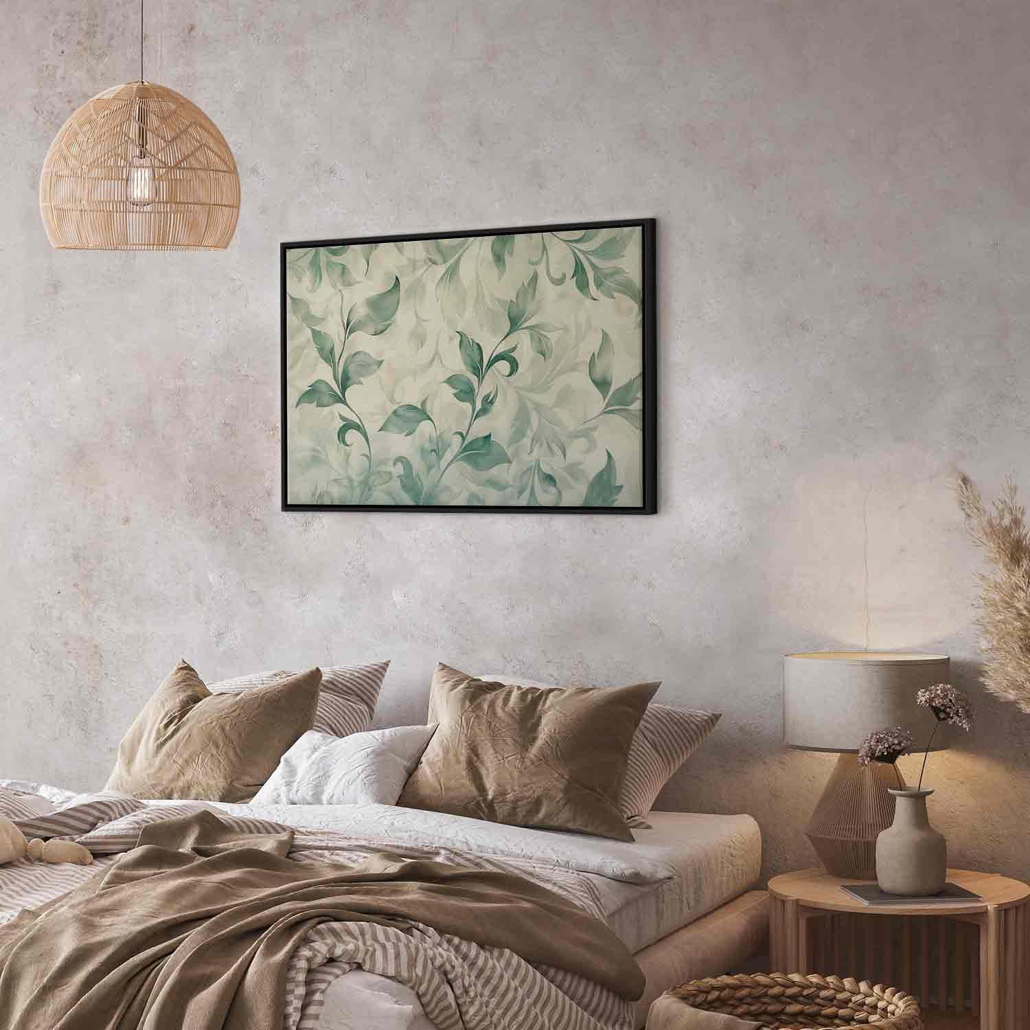 Tableau - Watercolor Botanical Motif Delicate Green-Beige Leaves