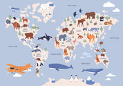 Papier peint - World Map With Animal Illustrations