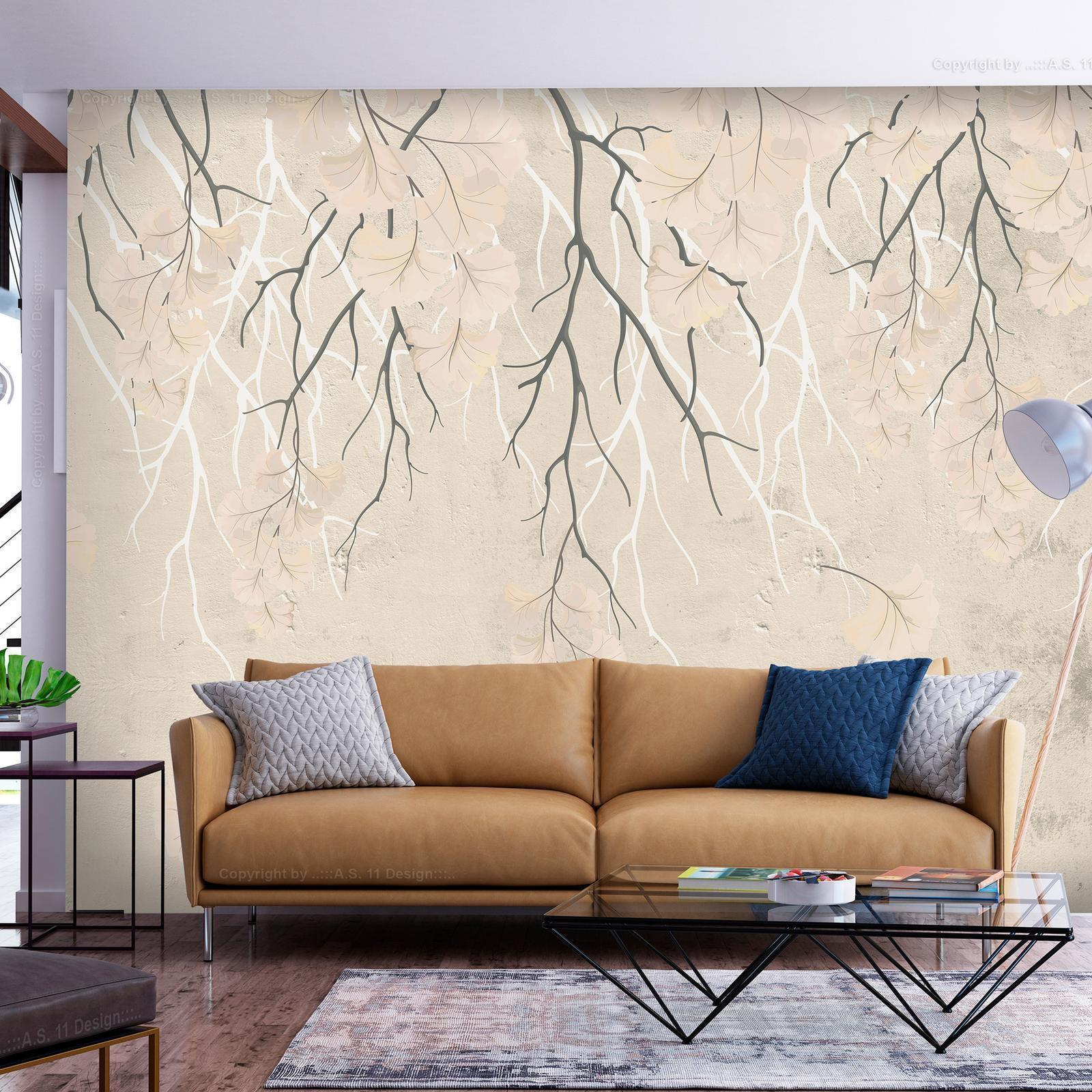 Papier peint - Abstract falling leaves - subtle nature motif with branches