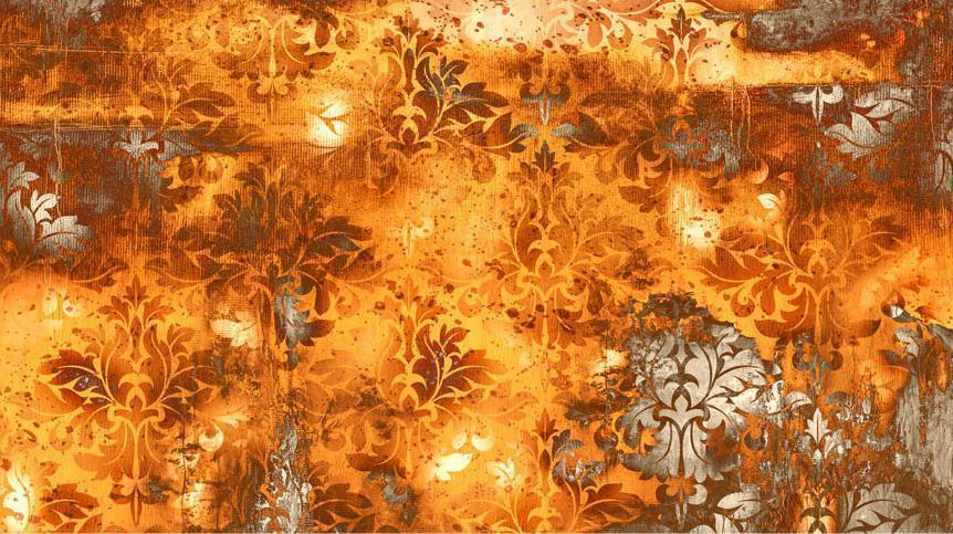 Papier peint - Orange motif - background with numerous ornaments and scratch effect