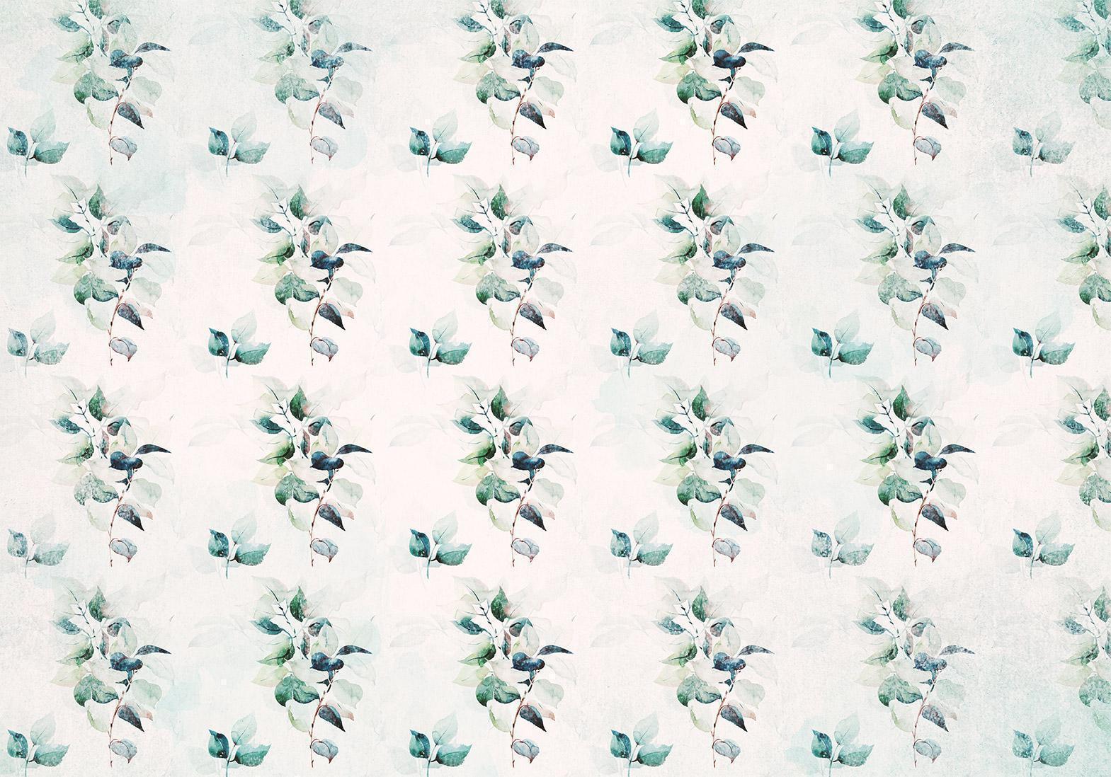 Papier peint - Mint green nature - solid floral pattern with green leaves