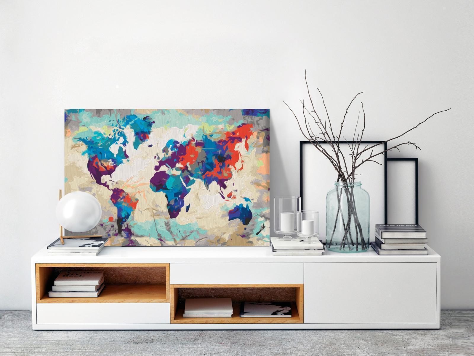 Peinture par numéros - World Map (Blue & Red)